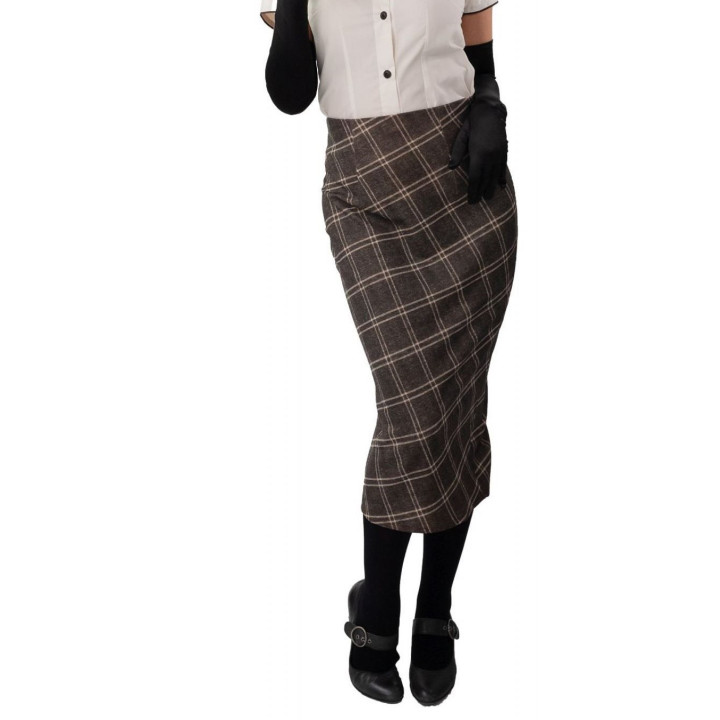 Gonna Vintage Anni '50 – Lunga a Tubo Marrone Tartan