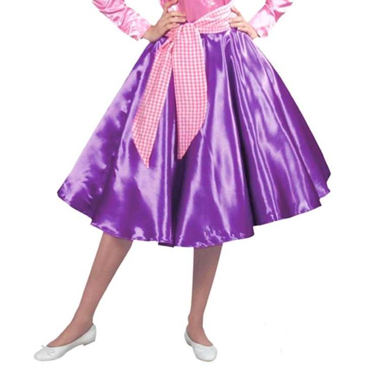 Gonna Viola a Campana Anni '50 – Look Retro in Satinato Viola con Vita Alta