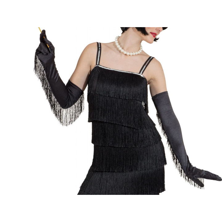 Guanti con frange in raso neri