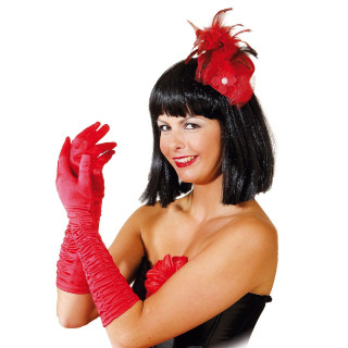 Guanti in raso arricciati rossi