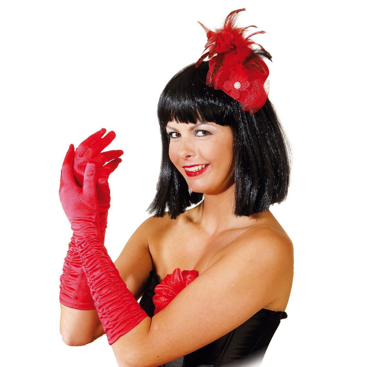 Guanti in raso arricciati rossi