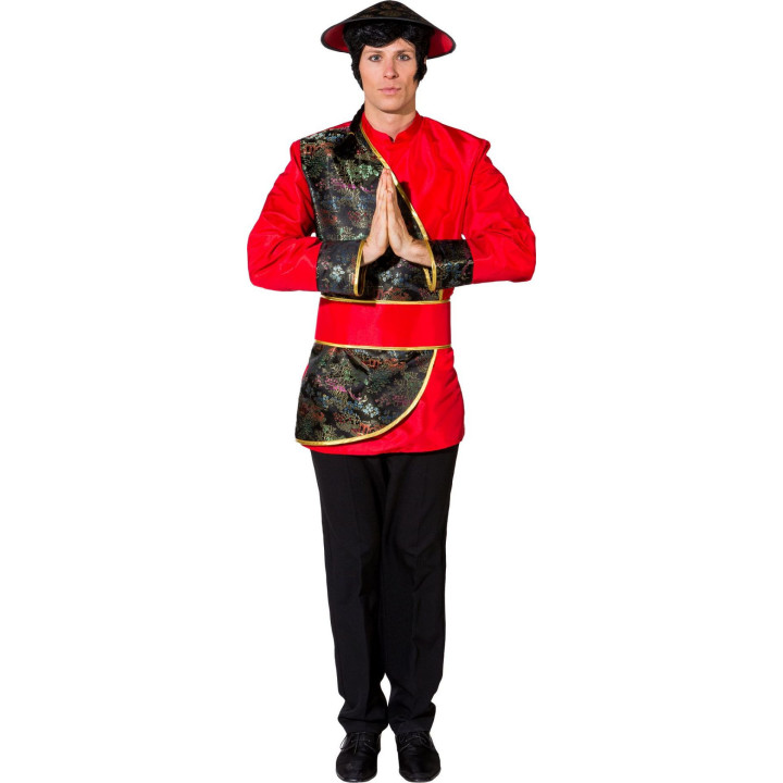 Kimono Cinese Uomo | Abito Rosso con Sopraveste Ricamata