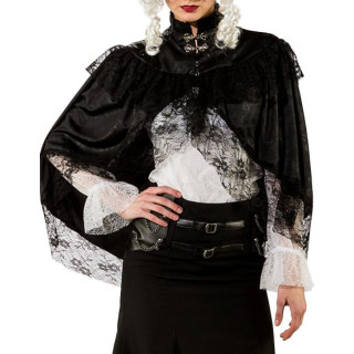 Mantellina in Pizzo Nero con Collo Alto e Bottoni – Cappa Elegante per Cosplay e Miti Dark