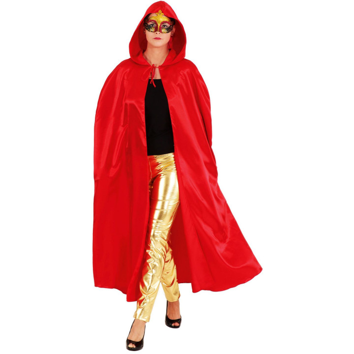 Mantello a Ruota Rosso con Cappuccio - Eleganza Veneziana per Spettacoli e Eventi