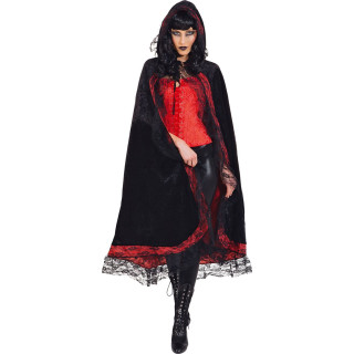 Mantello Eclipse Nero e Rosso con Cappuccio – Eleganza Dark Vampiresca in Velluto Martellato