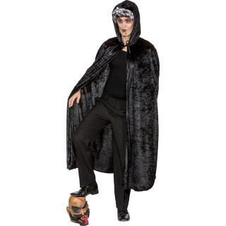 Mantello Nero Lungo con Cappuccio in Velluto – Stile Dark, Gotico e Spettacolare