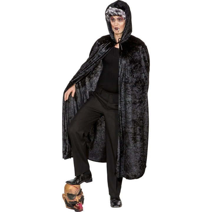 Mantello Nero Lungo con Cappuccio in Velluto – Stile Dark, Gotico e Spettacolare