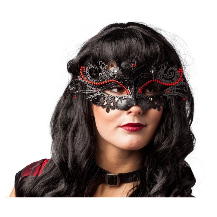 Maschera in metallo nera e rossa