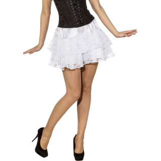 Minigonna Bianca in Pizzo – Satin con Doppia Balza Volant