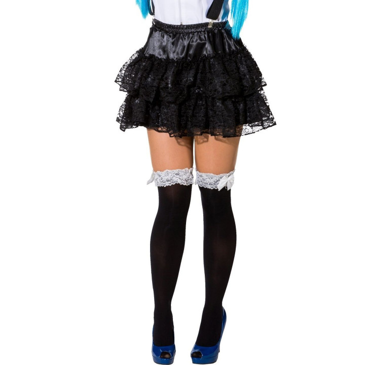 Minigonna Nera in Pizzo – Satin con Doppia Balza Volant