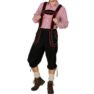 Pantaloni Tirolesi Neri con Passamaneria Rossa – Stile Bavarese e Altoatesino