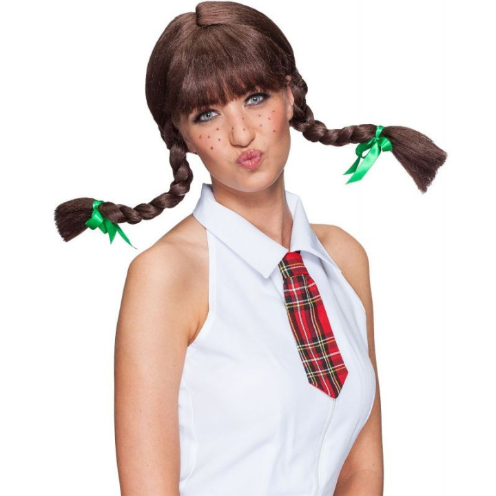 Parrucca castana con trecce flessibili